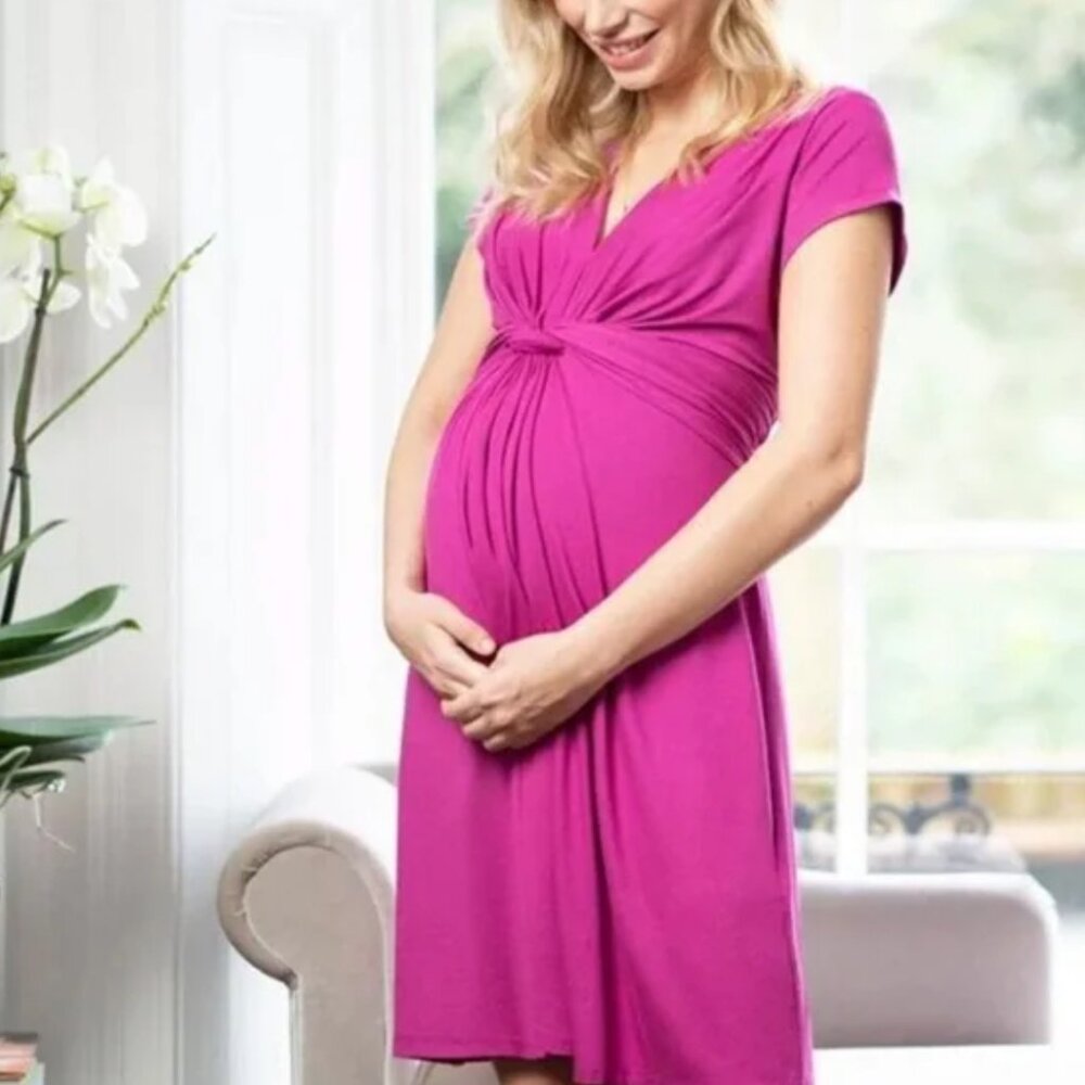Seraphine Maternity Pink Fuchsia Knot Front Dress